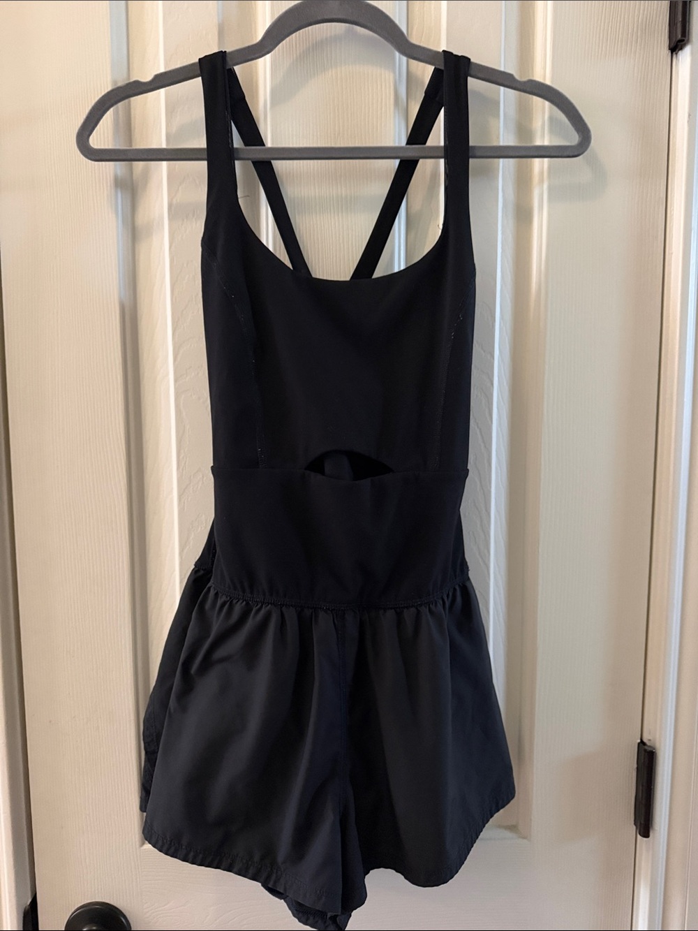 FP Movement by Free People Black Strappy Athletic Romper Dress